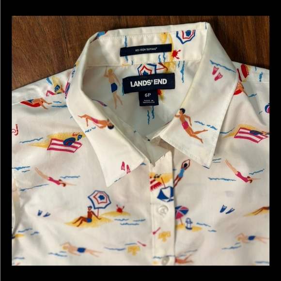 Lands’ End Beach Print Sleeveless Shirt 6P - Picture 2 of 5